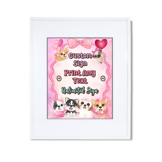 Puppy & Dog custom sign template featuring a colorful party layout inside a modern white picture frame