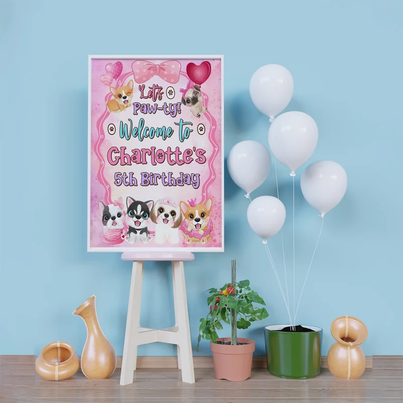 Dog Birthday Decorations, Puppy Party Supplies, Pawty Themed, Paw Digital Template, Editable Puppy & Dog Image SVG PNG