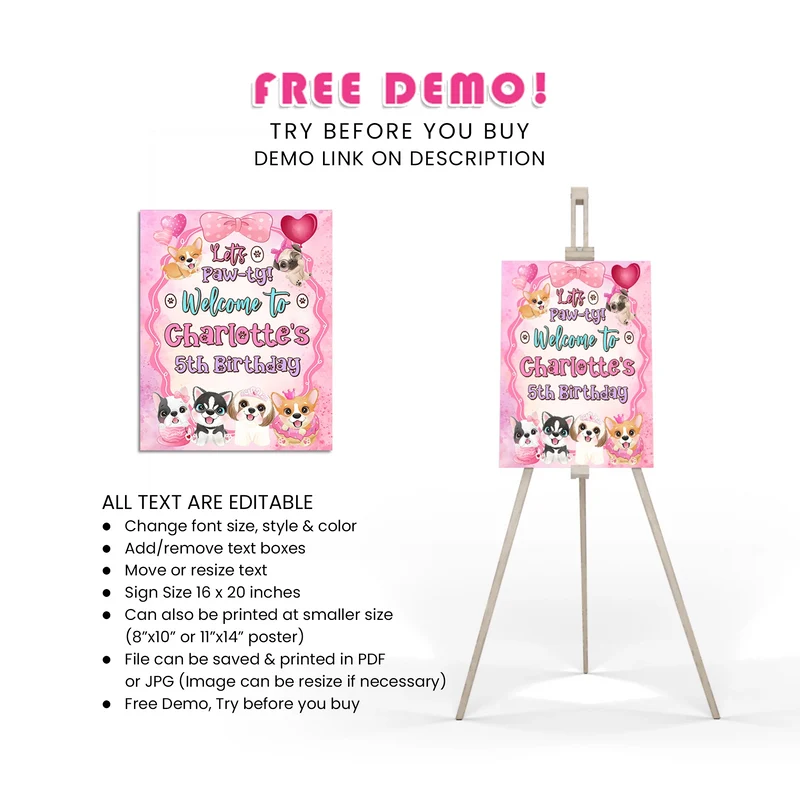 Puppy & Dog Welcome Sign Printable Digital Download