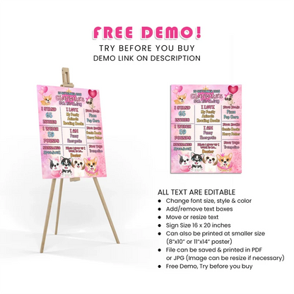 Puppy & Dog Milestone Poster Printable Digital Download