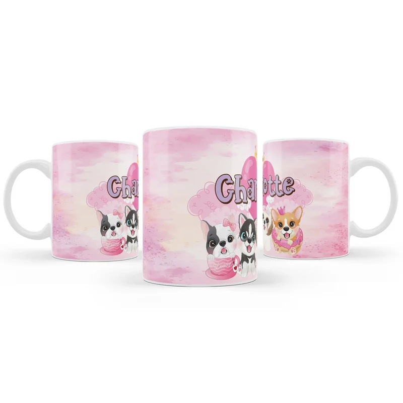 Puppy & Dog sublimation mug design featuring a vibrant graphic layout wrapped around a white ceramic mug