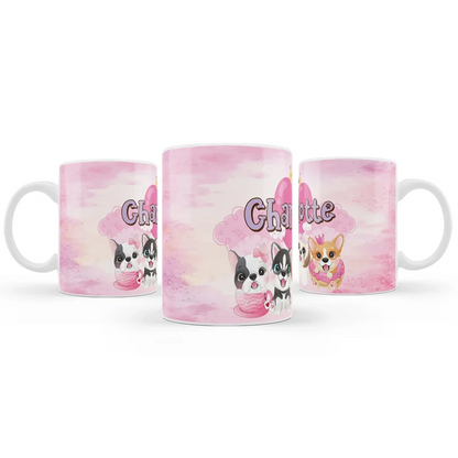 Puppy & Dog sublimation mug design featuring a vibrant graphic layout wrapped around a white ceramic mug