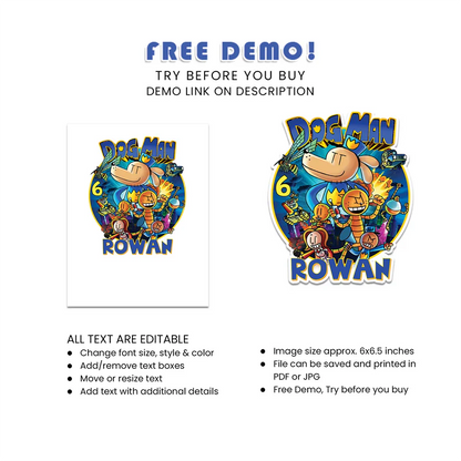 Dog Man Personalized Cake Toppers Printable Digital Download
