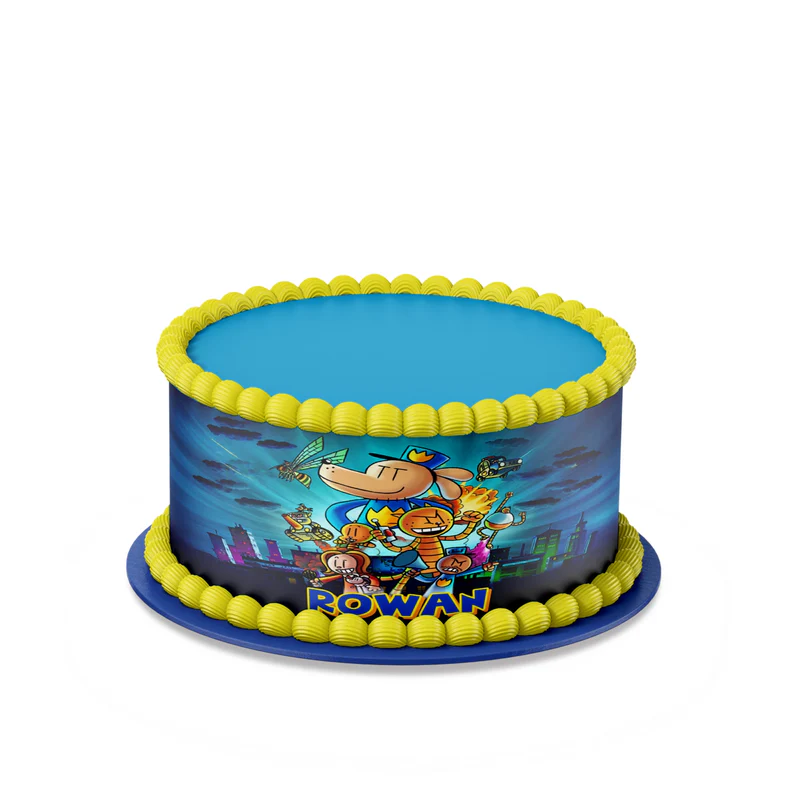 Dog Man custom cake strips with bold comic patterns displayed neatly on a clean white background