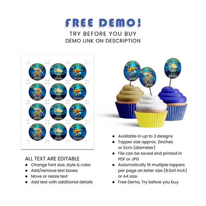 Dog Man Personalized Cupcakes Toppers Digital Download