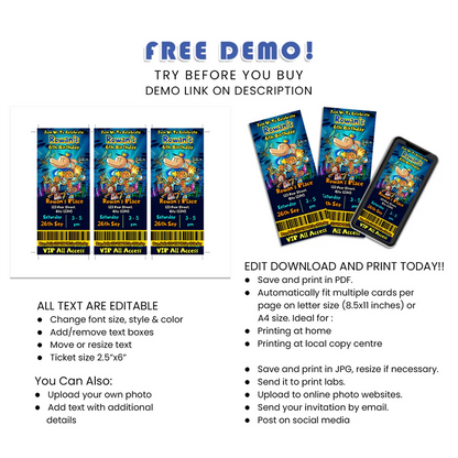Dog Man Personalized Birthday Ticket Invitations Digital Download