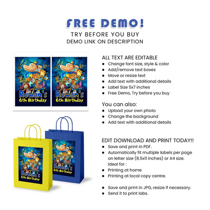 Dog Man Goodie Bag Label Printable Digital Download