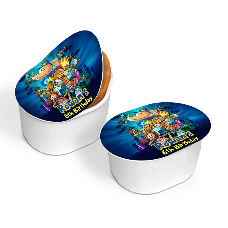 Dog Man mini Pringles label featuring a vibrant custom design wrapper on a small stackable snack can