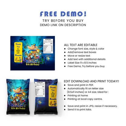 Dog Man Chips Bag Label Printable Digital Download
