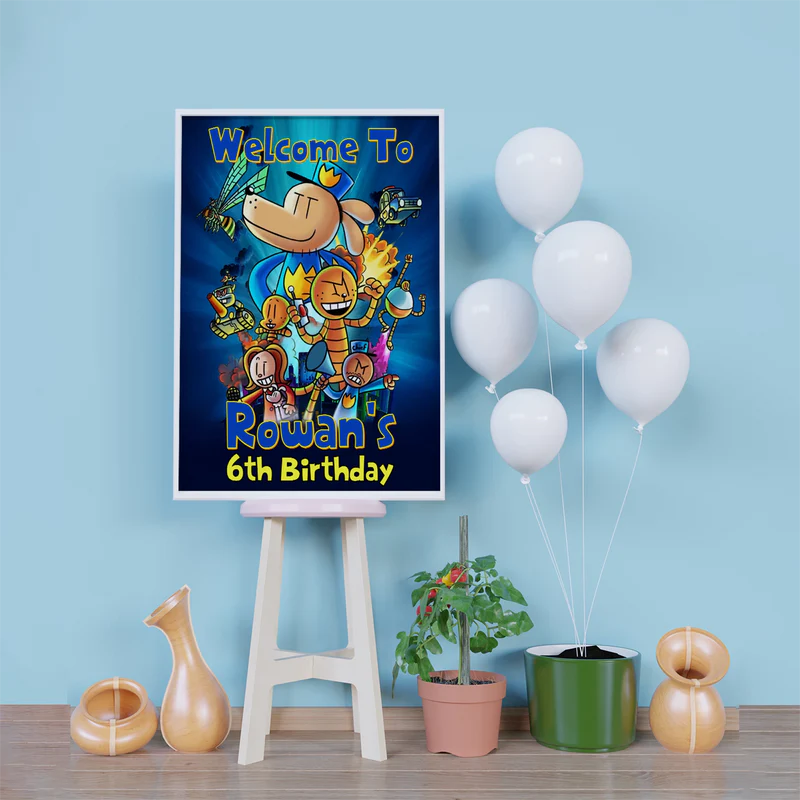 Dog Man Birthday Decorations, Funny cartoon Party Supplies, Superhero Dog Themed, Dogman Digital Template, Editable Dog Man Image SVG PNG