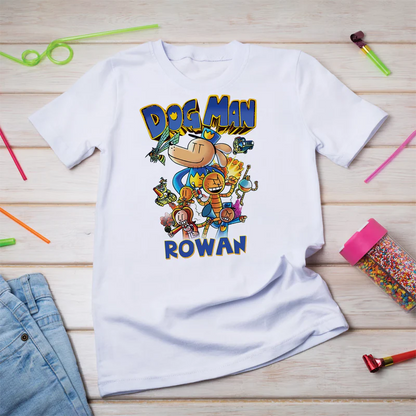 Dog Man Birthday Decorations, Funny cartoon Party Supplies, Superhero Dog Themed, Dogman Digital Template, Editable Dog Man Image SVG PNG