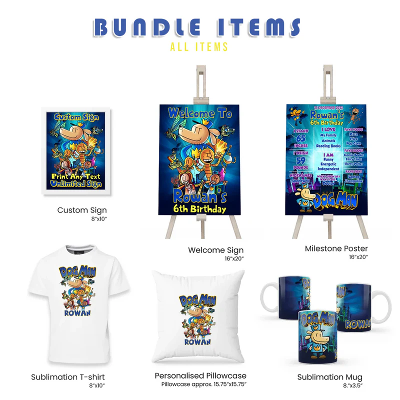 Dog Man Personalized Party Pack Bundle Printable Digital Download