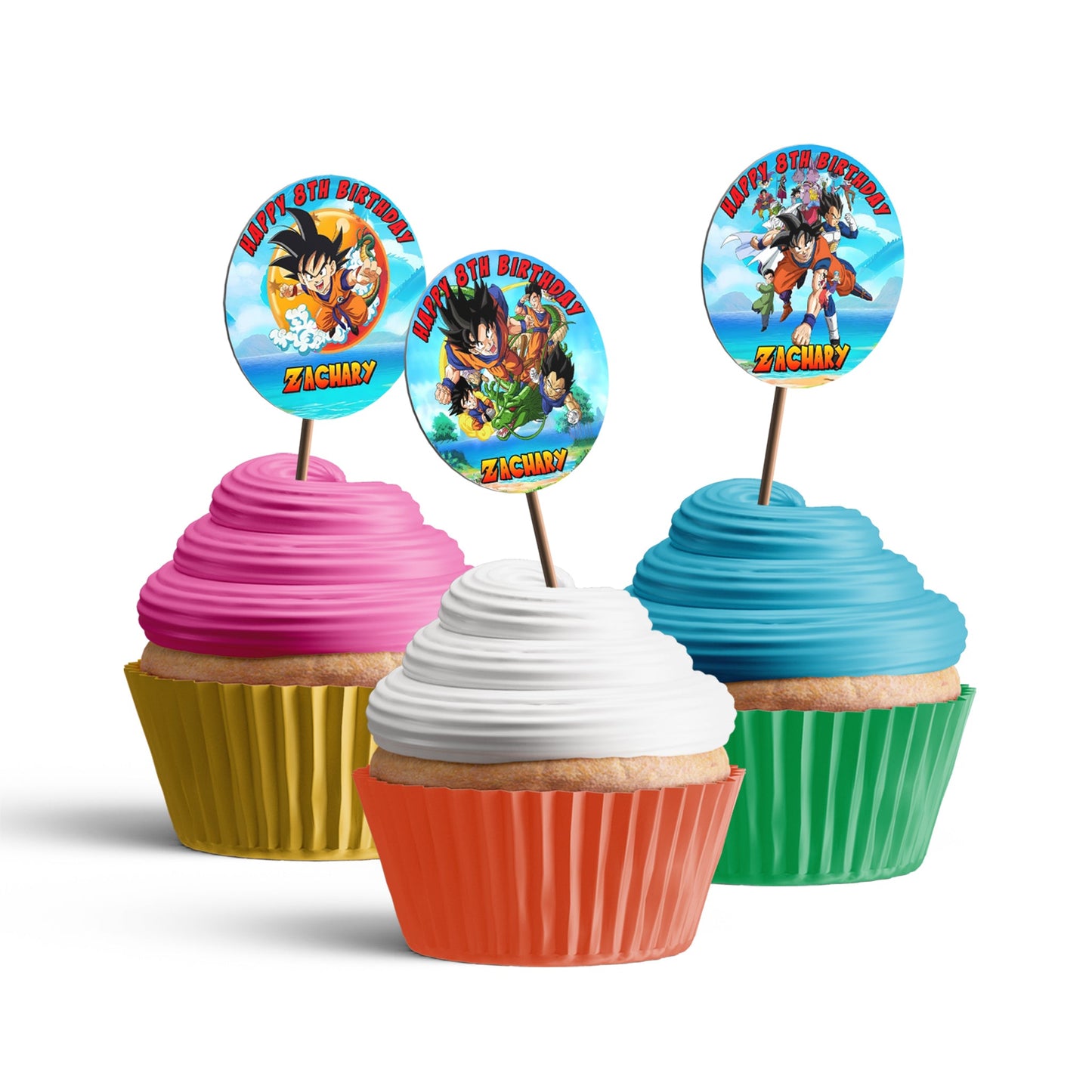 Dragon Ball themed personalized cupcakes toppers