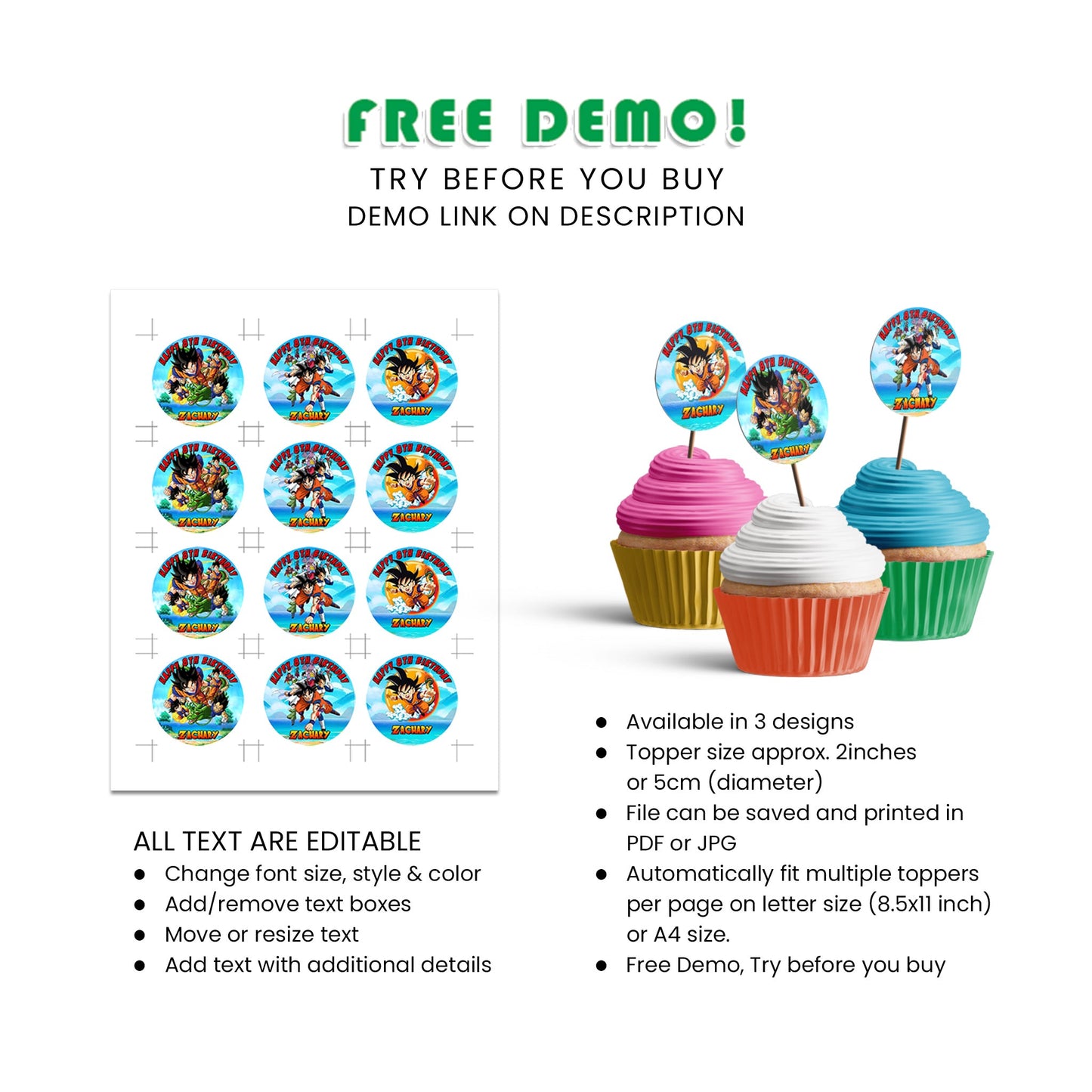 Dragon Ball Personalized Cupcakes Toppers - Add Fun to Your Party