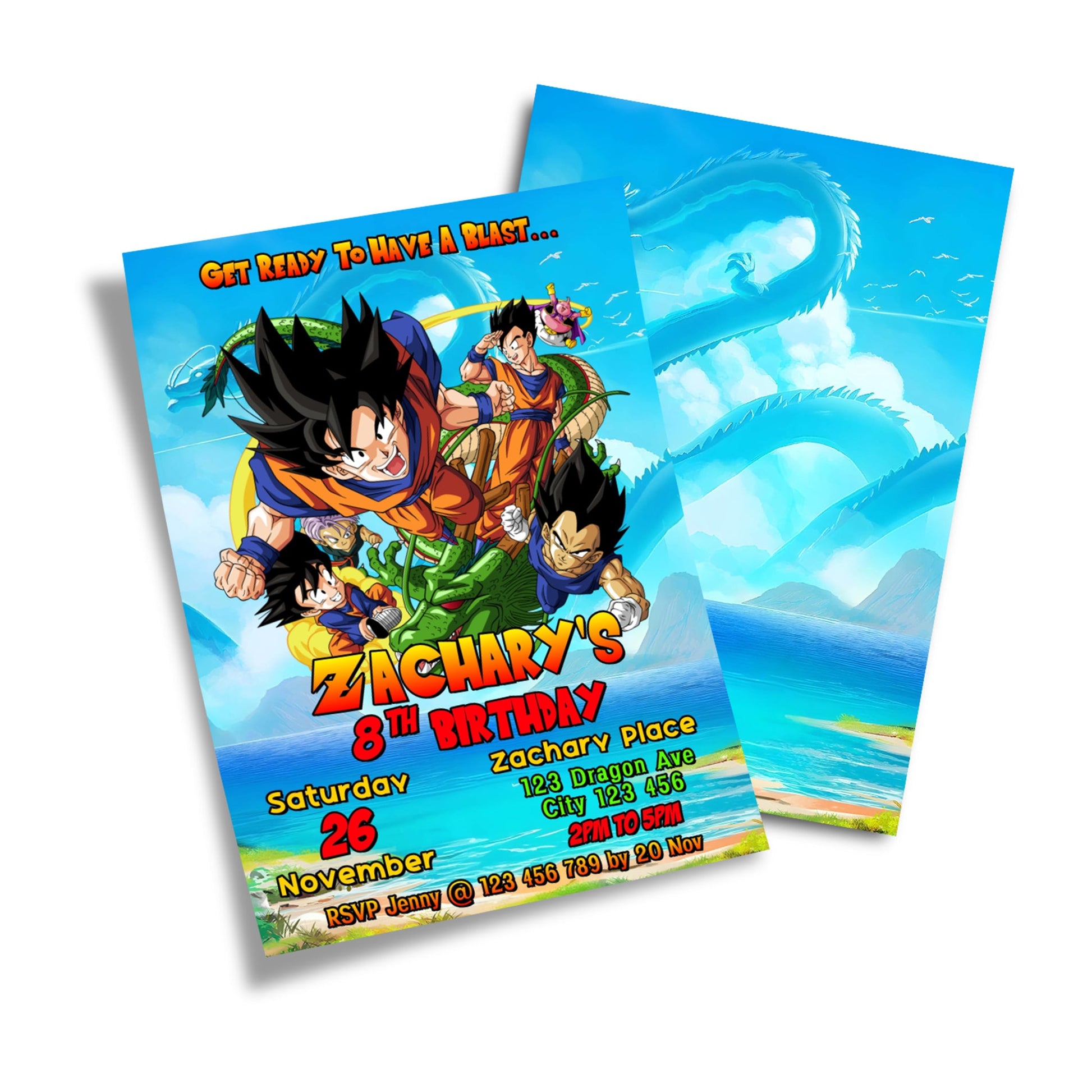 Dragon Ball themed personalized birthday card invitations