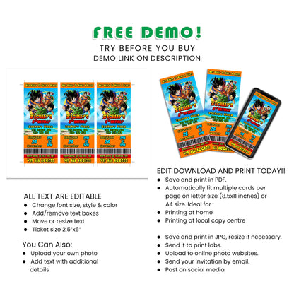 Dragon Ball Personalized Birthday Ticket Invitations - Excite Your Guests