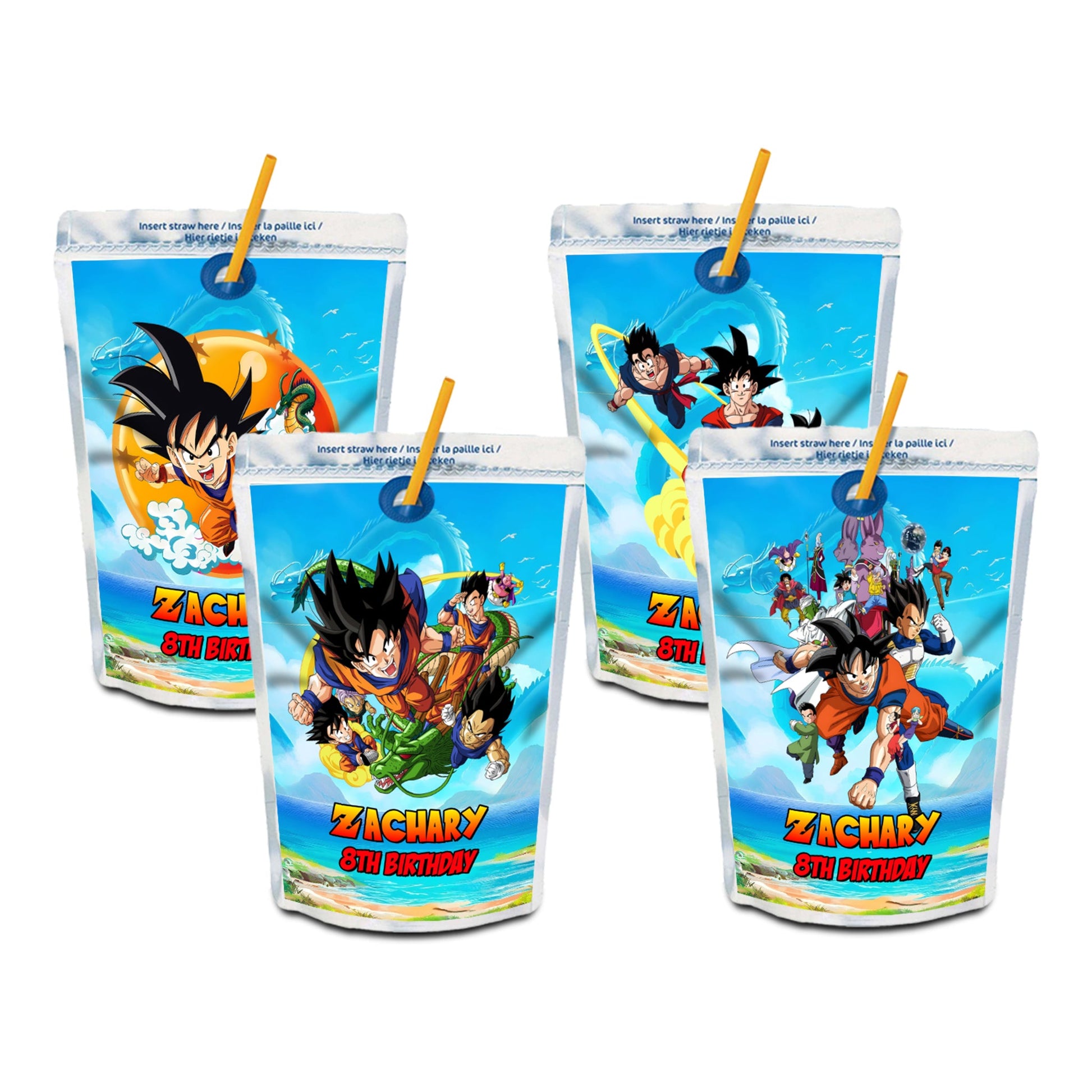 Dragon Ball themed juice pouch label