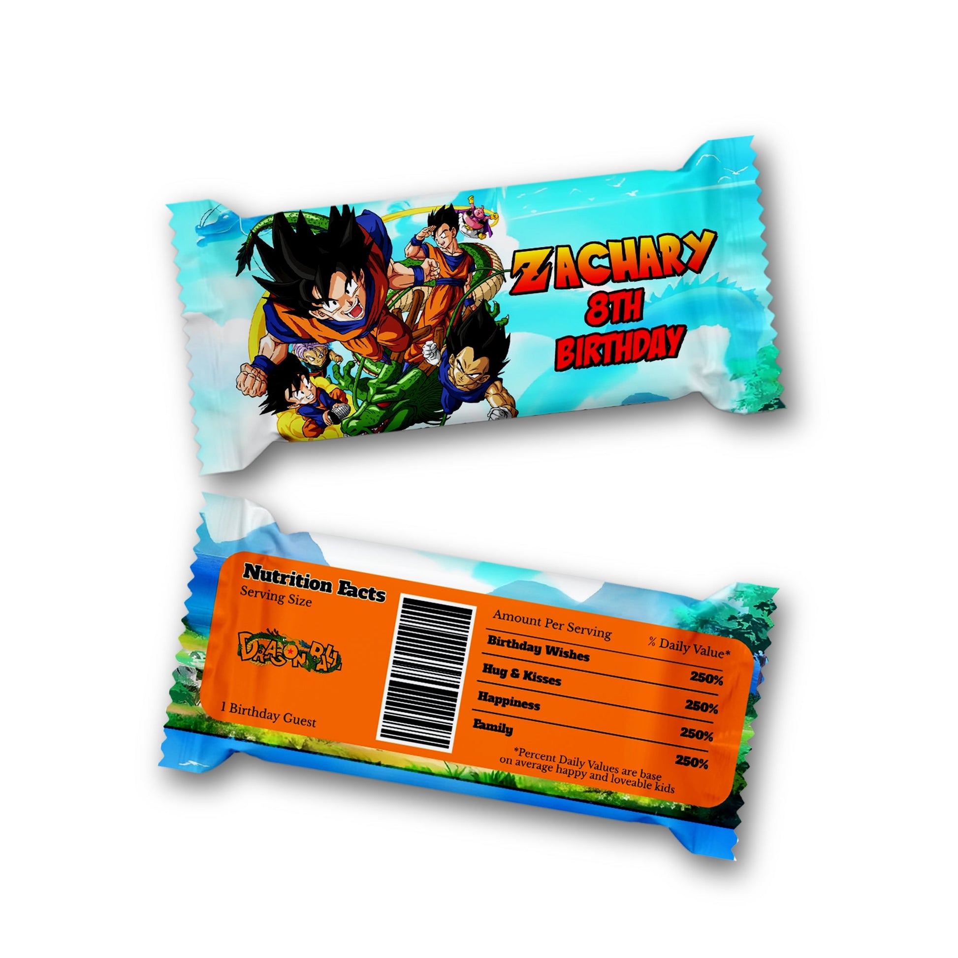 Dragon Ball themed Rice Krispies treats label and candy bar label