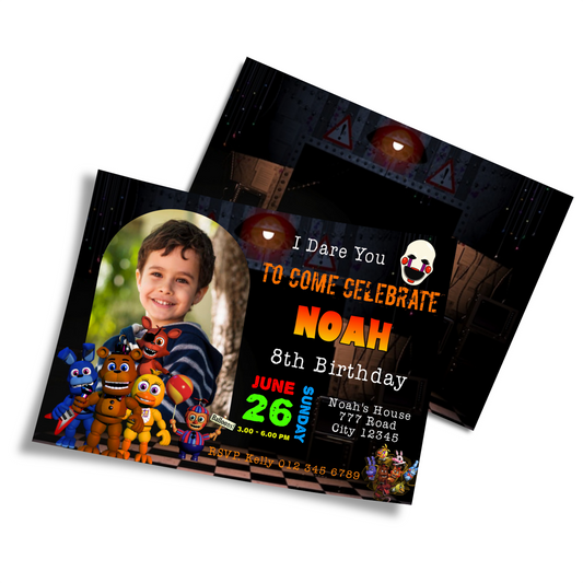 Personalized Photo Card Invitations with Five Nights At Freddy’s Designs