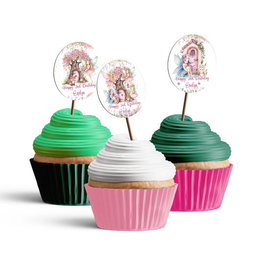 Magical Fairy Personalized Cupcakes Toppers for themed birthday cupcakes