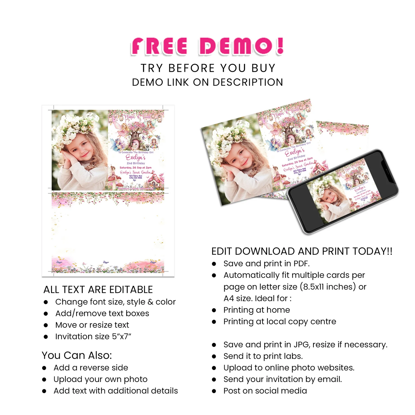 Magical Fairy Personalized Photo Card Invitations