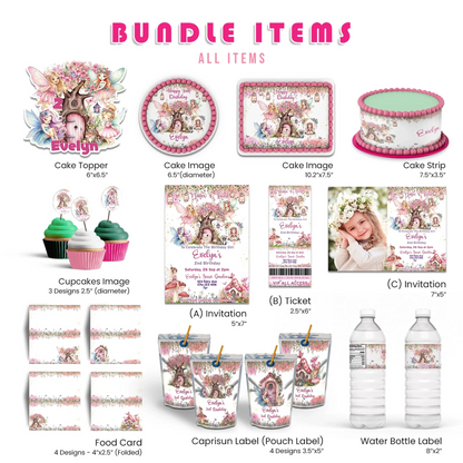 Magical Fairy Personalized Digital Template Party Pack with editable decorations and invitations