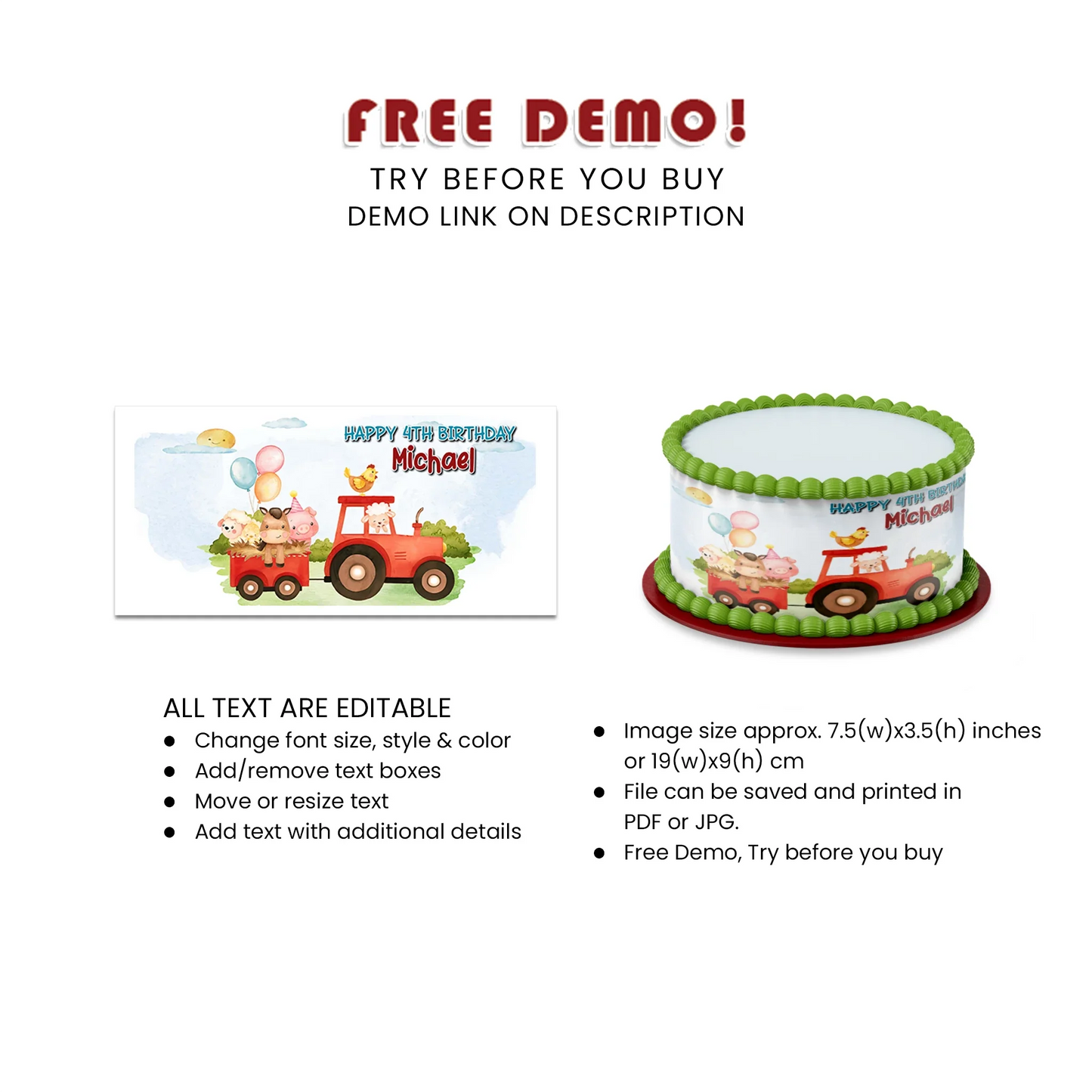 Best Farm Animals Theme Personalized Cake Strips Image