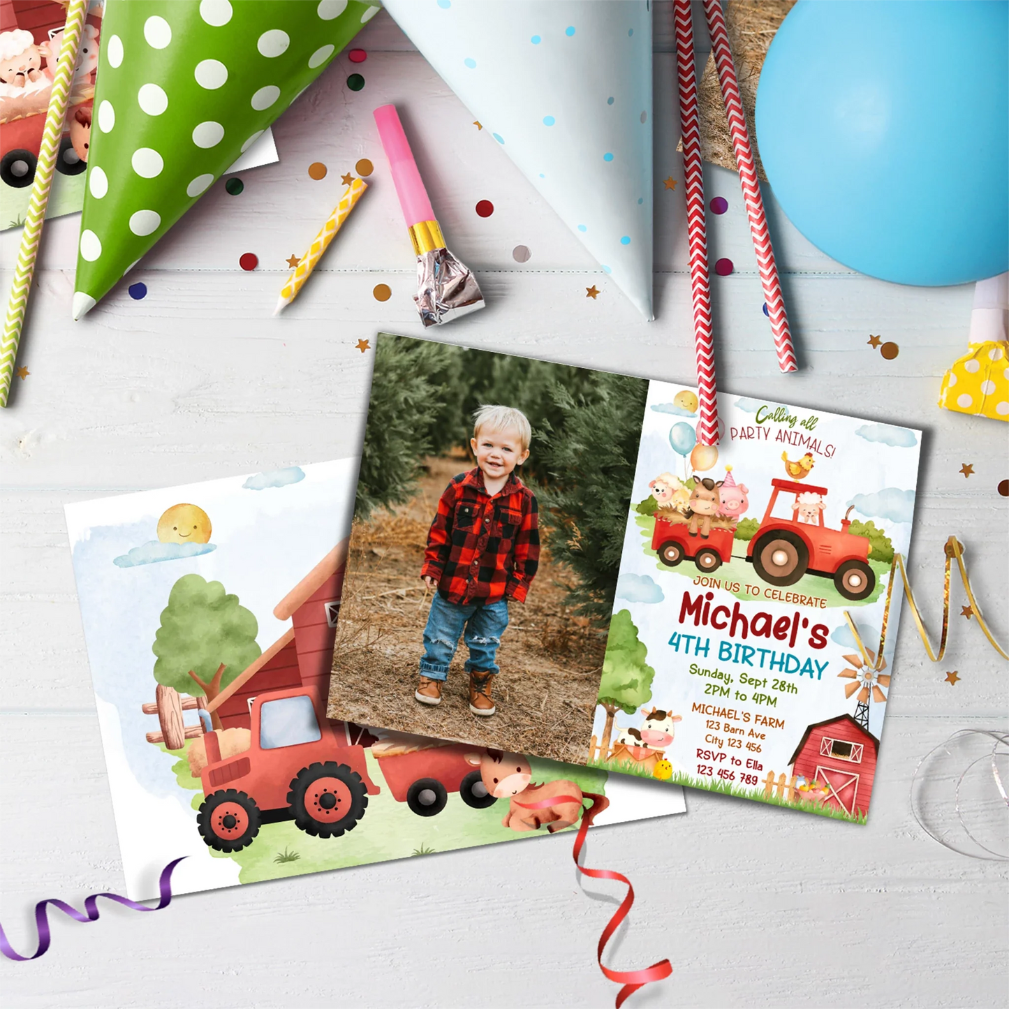 1st Birthday Birthday Decorations, Tracktor Party Supplies, Farm Animals Themed, Barn Yard Theme Digital Template, Editable Farm Animals Theme Image SVG PNG