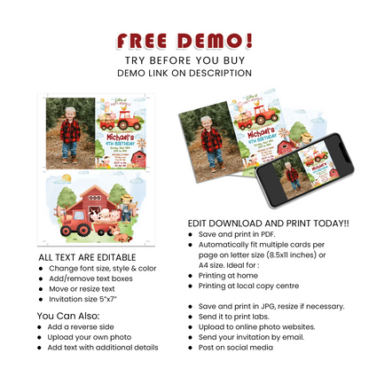 Farm Animals Theme Personalized Photo Card Invitations