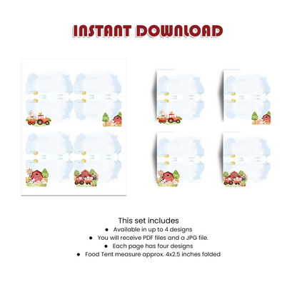 Farm Animals Theme Food Cards Party Labels