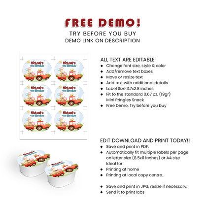 Farm Animals Theme Mini Pringles Label Printable