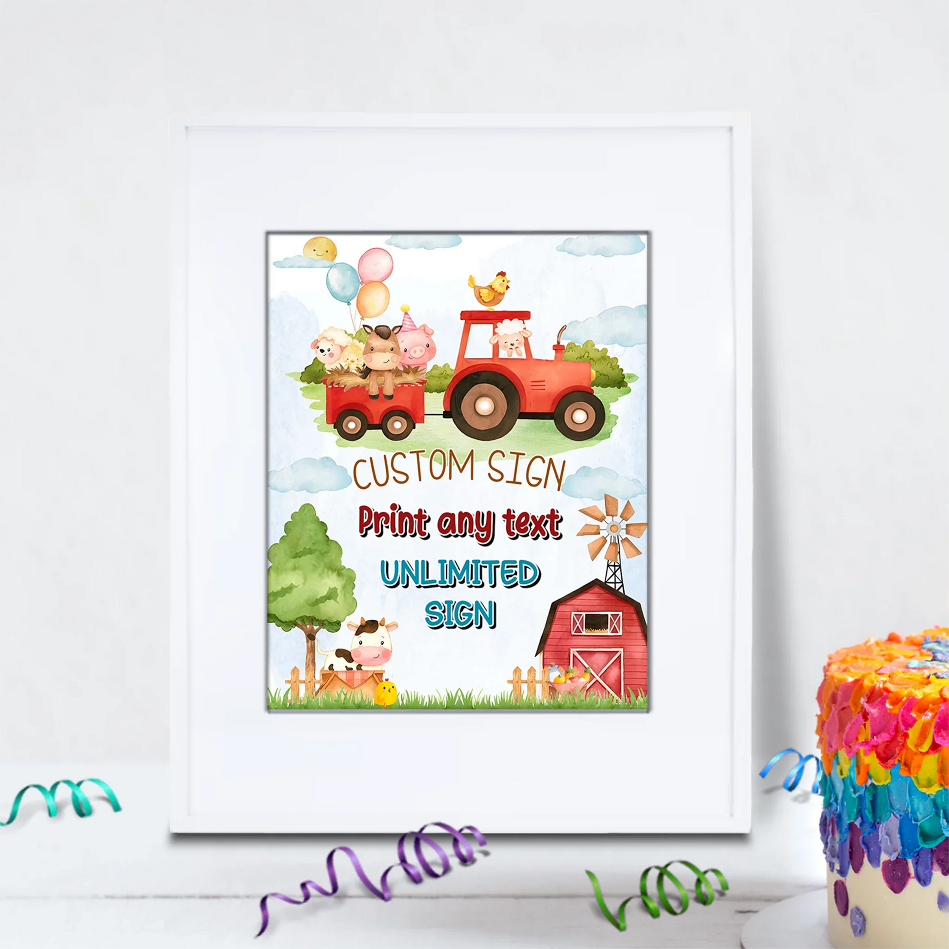 1st Birthday Birthday Decorations, Tracktor Party Supplies, Farm Animals Themed, Barn Yard Theme Digital Template, Editable Farm Animals Theme Image SVG PNG