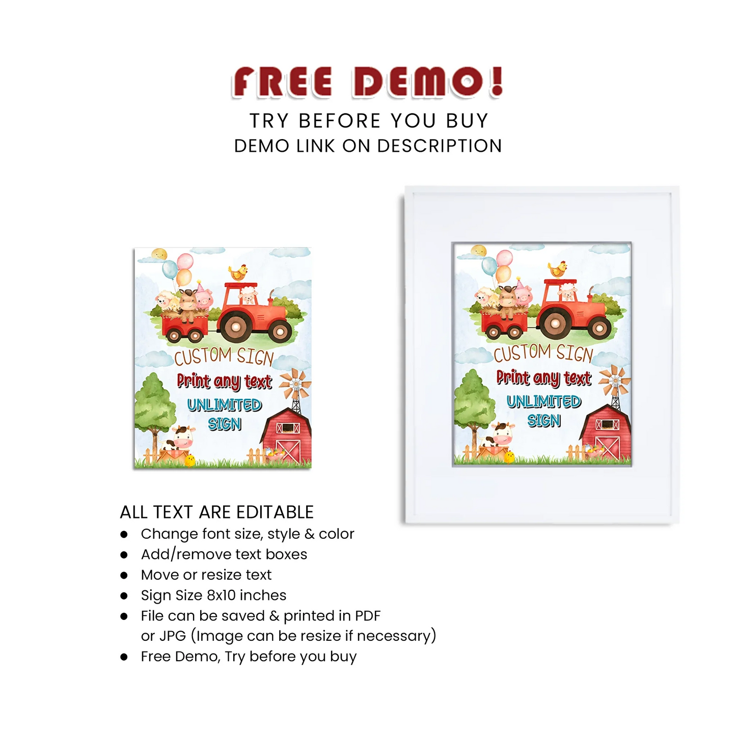 Farm Animals Theme Custom Sign Printable