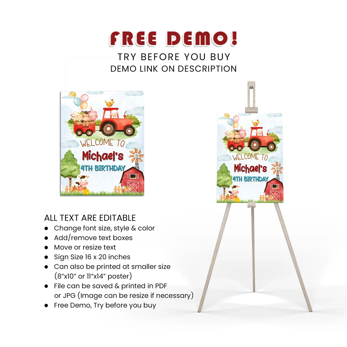 Farm Animals Theme Welcome Sign Party Decoration