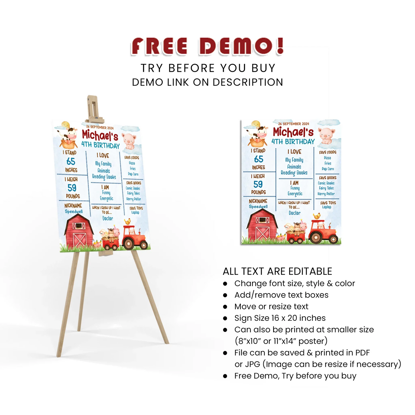 Farm Animals Theme Milestone Poster Personalized