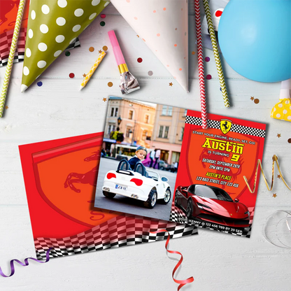 Ferrari Birthday Decorations, Red Ferrari Party Supplies, Sport Car Themed, Ferrari F1 Digital Template, Editable Ferrari Image SVG PNG