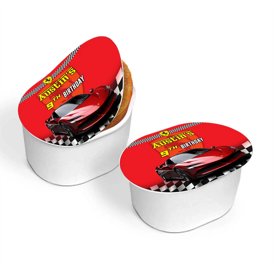 Ferrari mini Pringles labels in red and black design sized for small cans on white background
