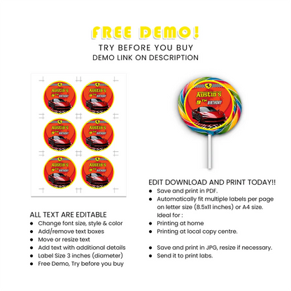 Ferrari Lollipop Label Personalized Round Candy Stickers
