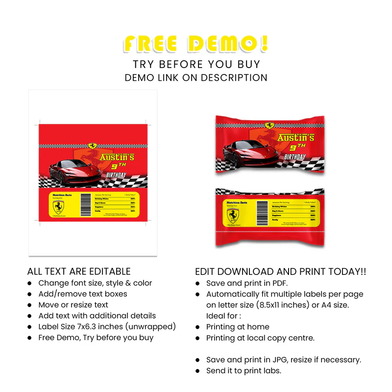 Ferrari Skittles Label Personalized Candy Pack Sticker Design