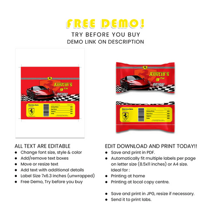 Ferrari Skittles Label Personalized Candy Pack Sticker Design