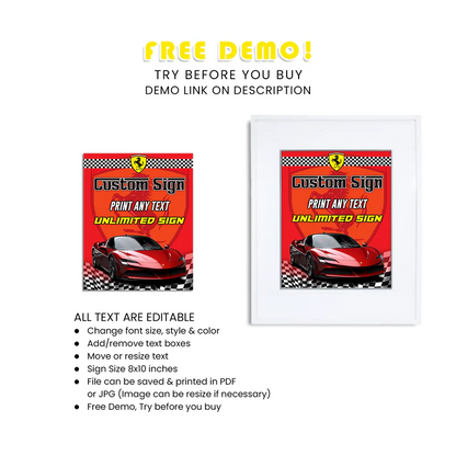 Ferrari Custom Party Sign Personalized Decor for Celebration
