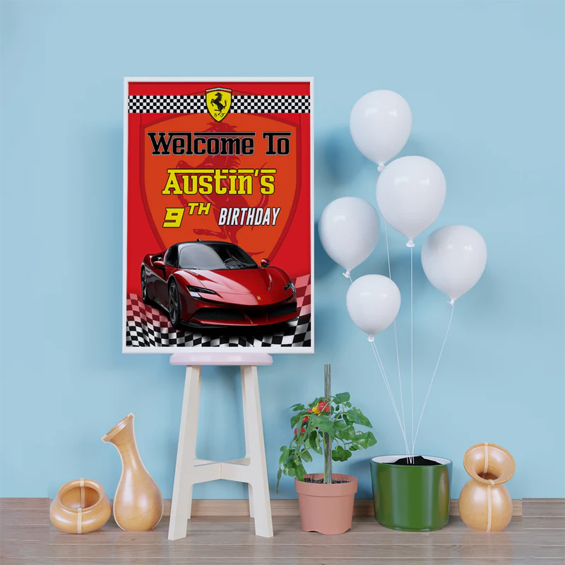 Ferrari Birthday Decorations, Red Ferrari Party Supplies, Sport Car Themed, Ferrari F1 Digital Template, Editable Ferrari Image SVG PNG