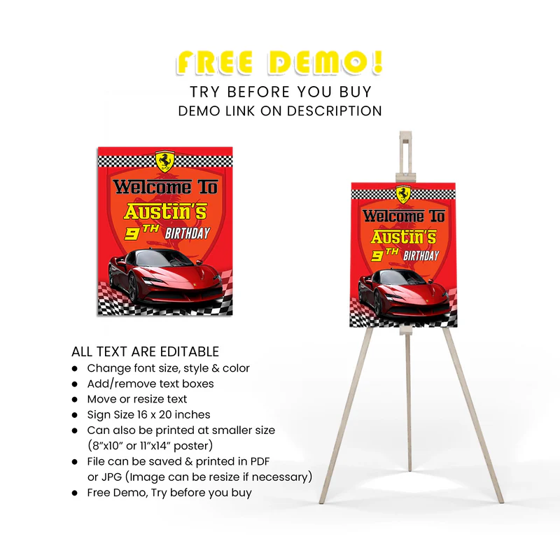 Ferrari Welcome Sign Personalized Event Entrance Decor