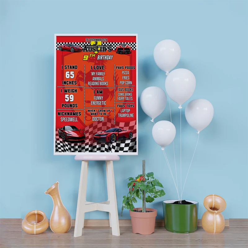 Ferrari Birthday Decorations, Red Ferrari Party Supplies, Sport Car Themed, Ferrari F1 Digital Template, Editable Ferrari Image SVG PNG
