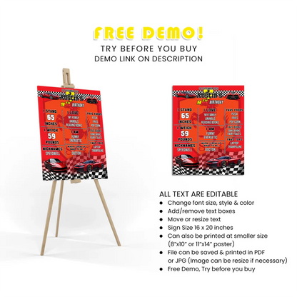Ferrari Milestone Poster Personalized Stats Chart for Birthday