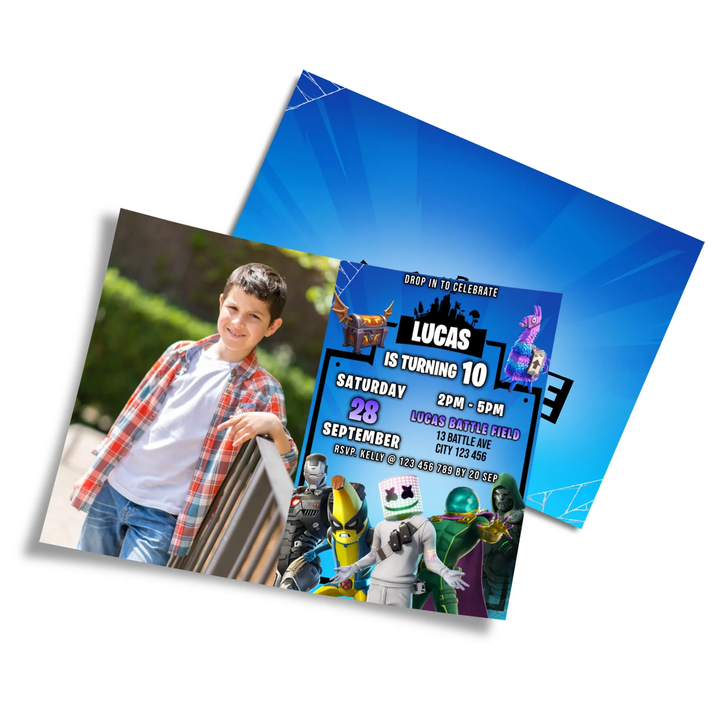 Fortnite Personalized Photo Card Invitations with Fortnite theme