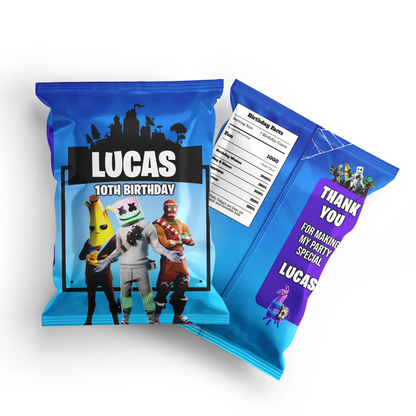 Fortnite Chips Bag Label with Custom Fortnite Party design