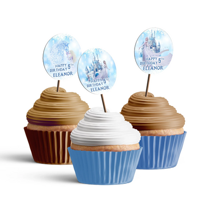 Frozen Personalized Cupcakes Toppers with custom names and designs for themed cupcake decorations