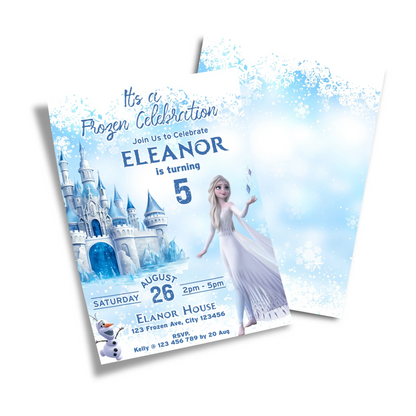 Frozen Personalized Birthday Card Invitations featuring a magical design with personalized party details