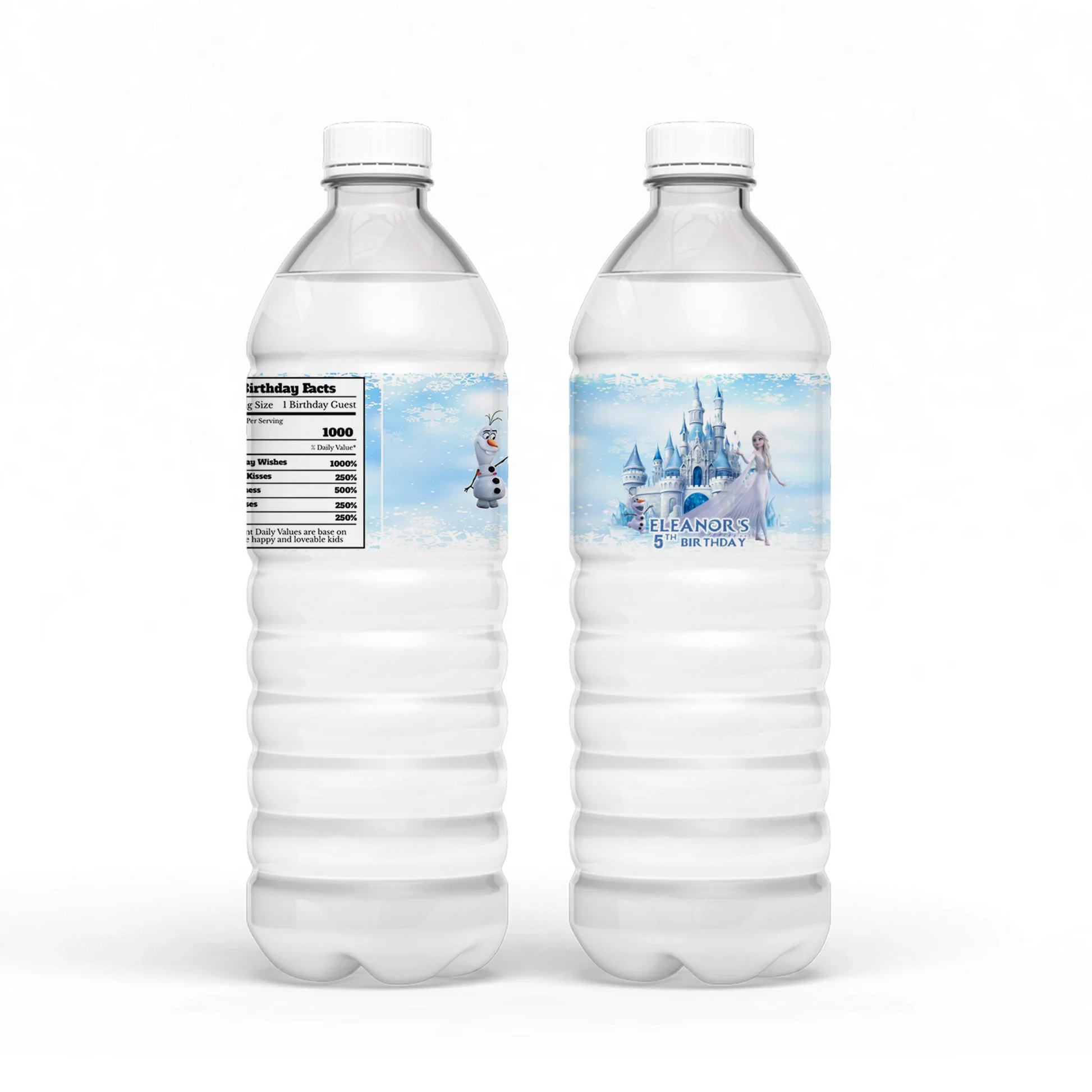 Frozen Water Bottle Label with a customized Frozen design for a themed party drink decoration